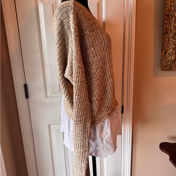 Altar'd State Beige Knit Sweater with white cotton eyelet hem - Picture 2 of 7